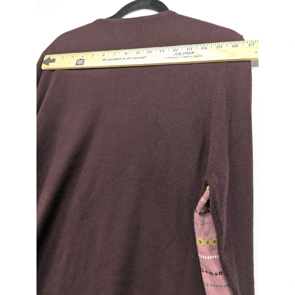 Sag Harbor Womens XL Burgundy Pink Fair‎ Isle 2 Piece Cardigan Shell Sweater Set